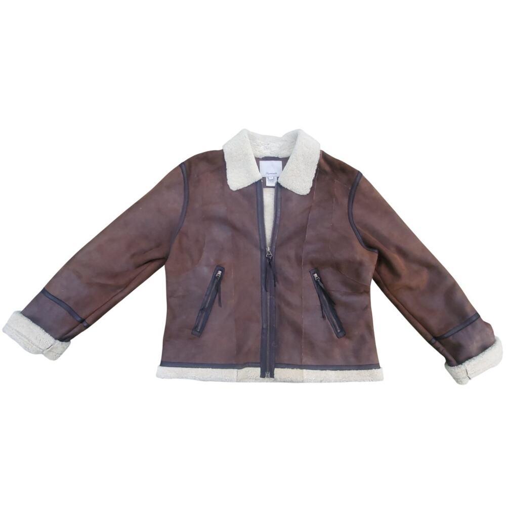 XL Faconnable Womens Shearling Bomber Jacket Sheepskin Leather